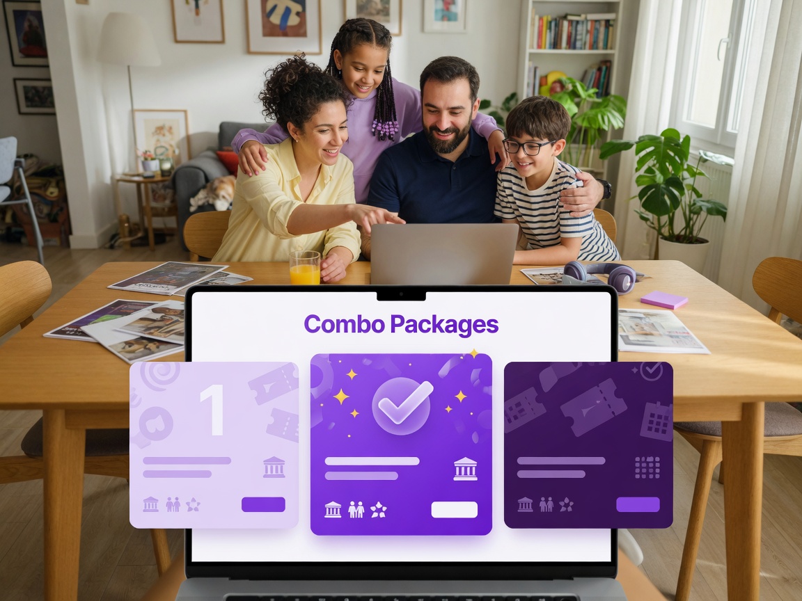Family selecting combo tickets online