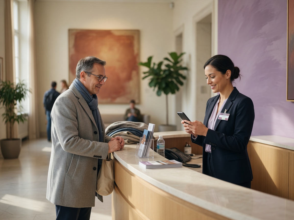 Front desk staff looking up a guest by name for check-in