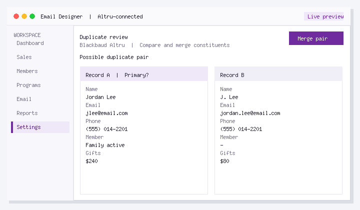 Easily Delete Duplicate Addresses, Phones, and Emails Created in Blackbaud Altru