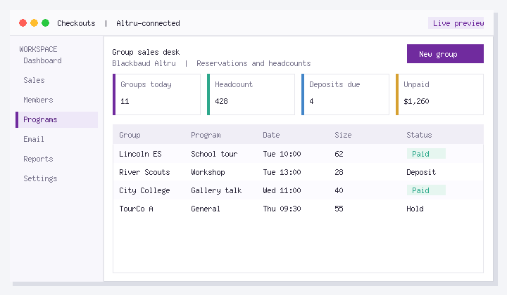Ability for Group Sales to Pay Online with a Link or E-invoice in Blackbaud Altru